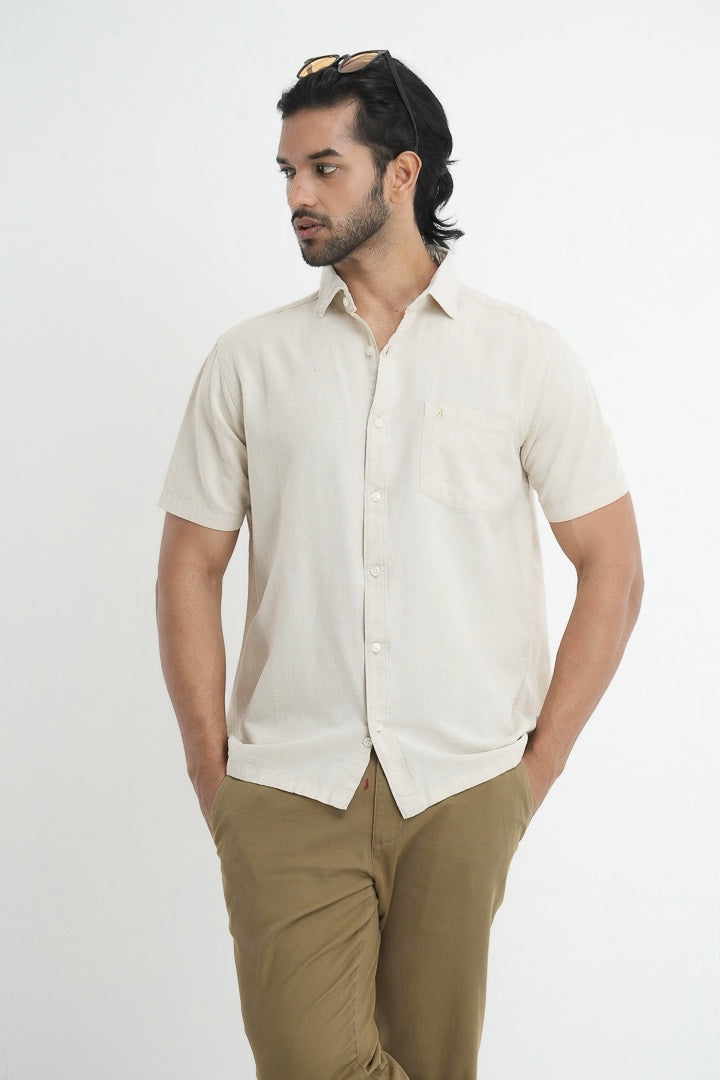 Classic Straight Cut Linen Cotton Shirt - Natural