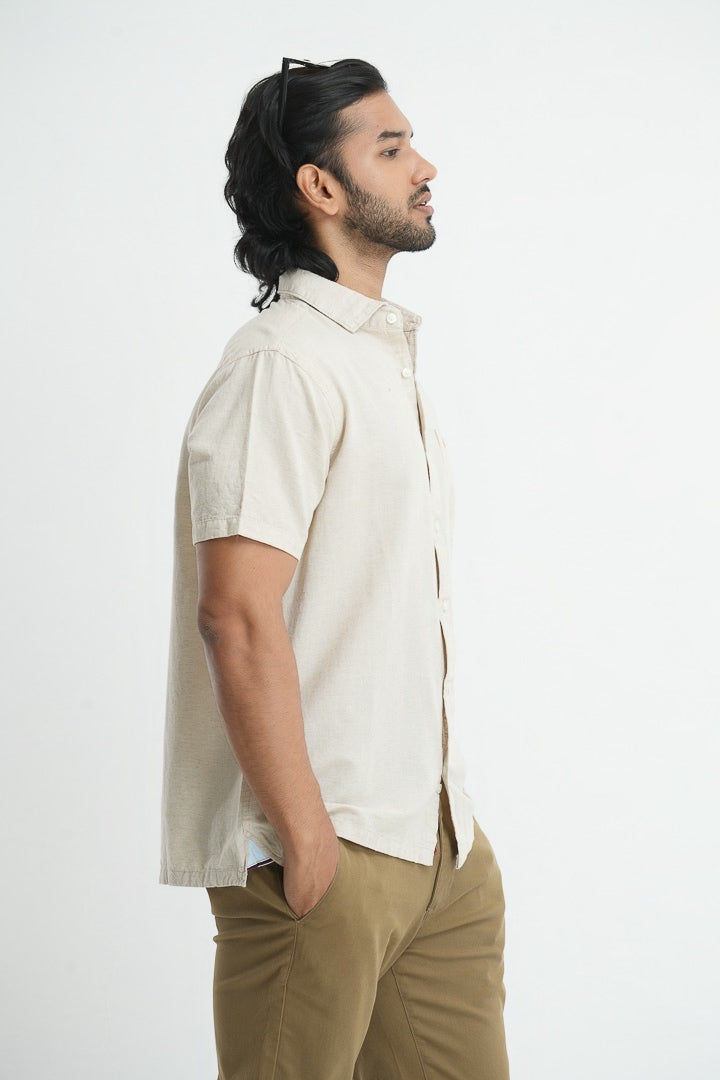 Classic Straight Cut Linen Cotton Shirt - Natural