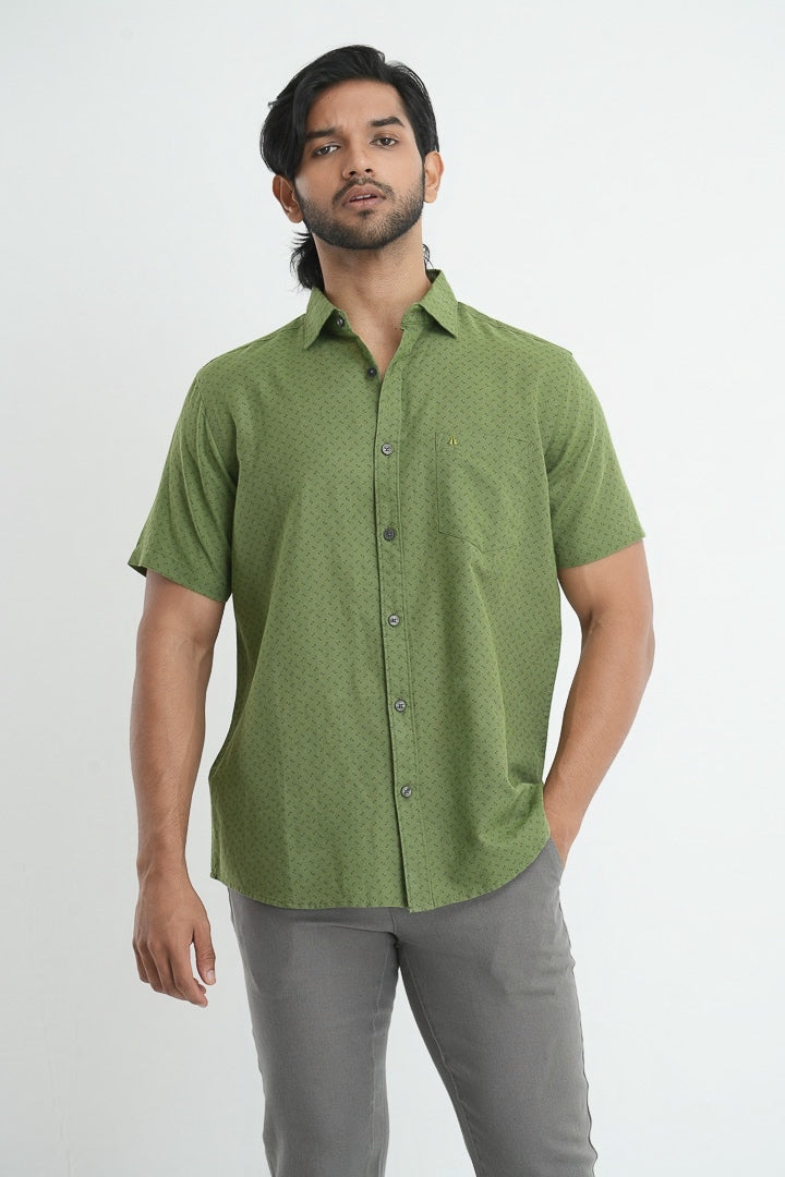 Printed linen cotton shirt - Olive