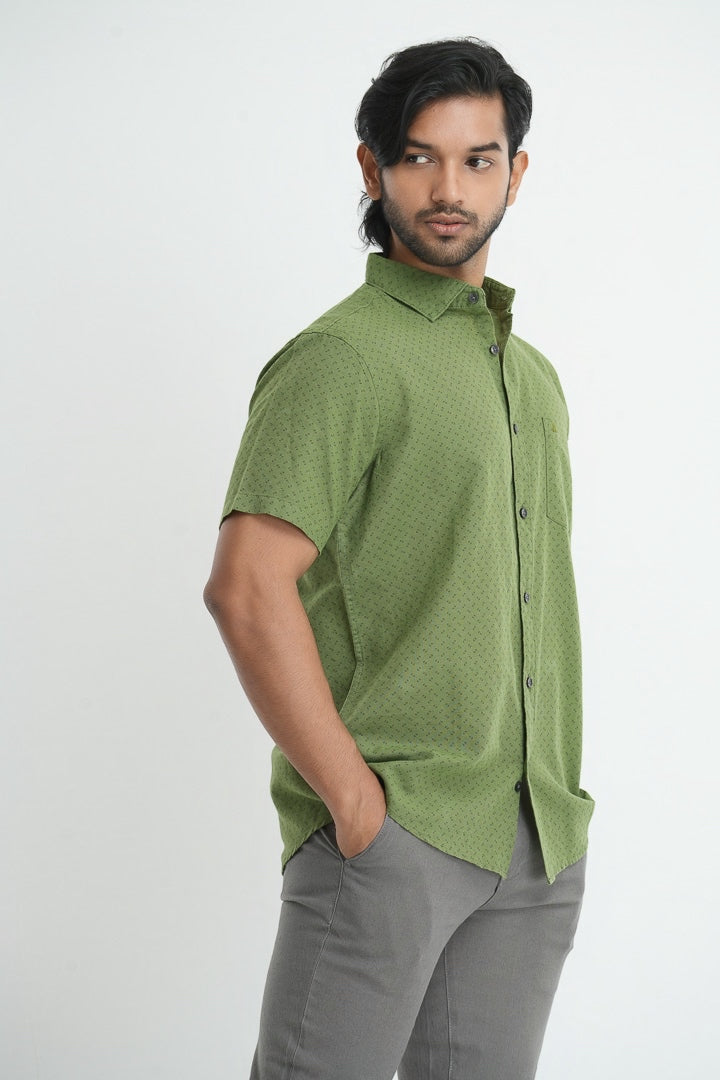 Printed linen cotton shirt - Olive