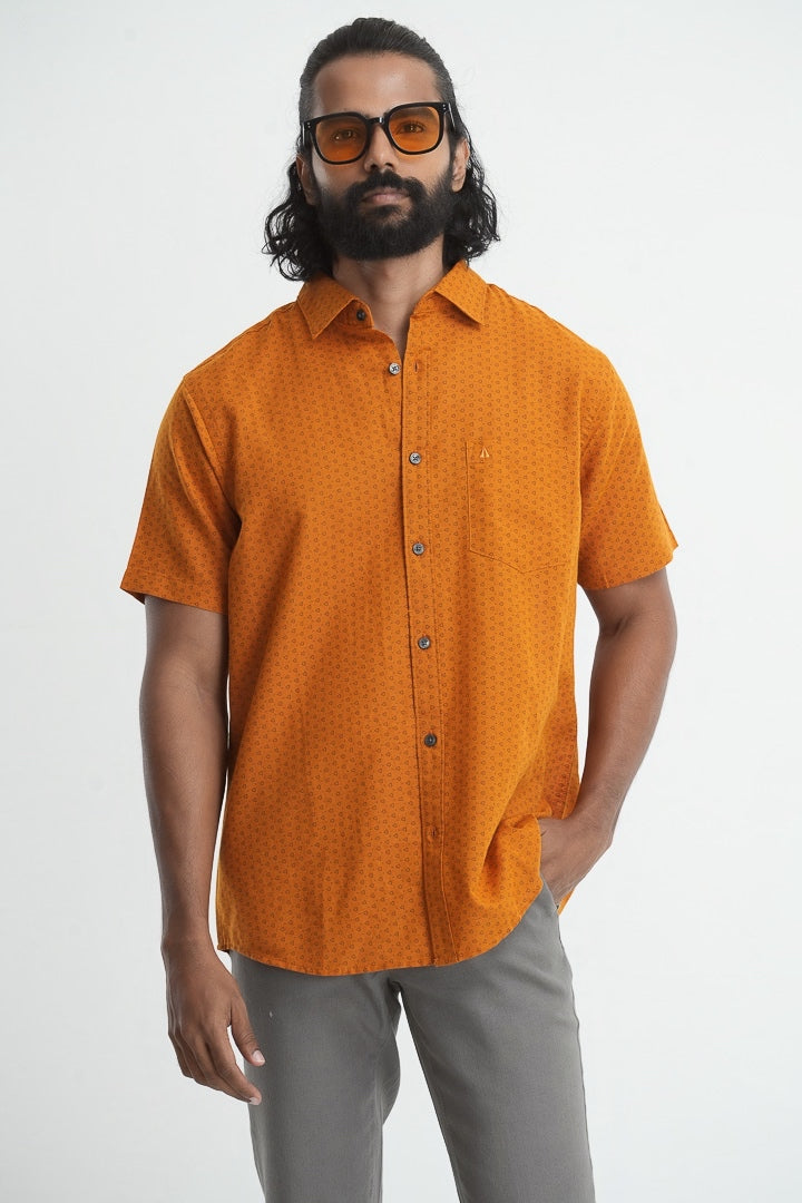 Printed linen cotton shirt - Orange