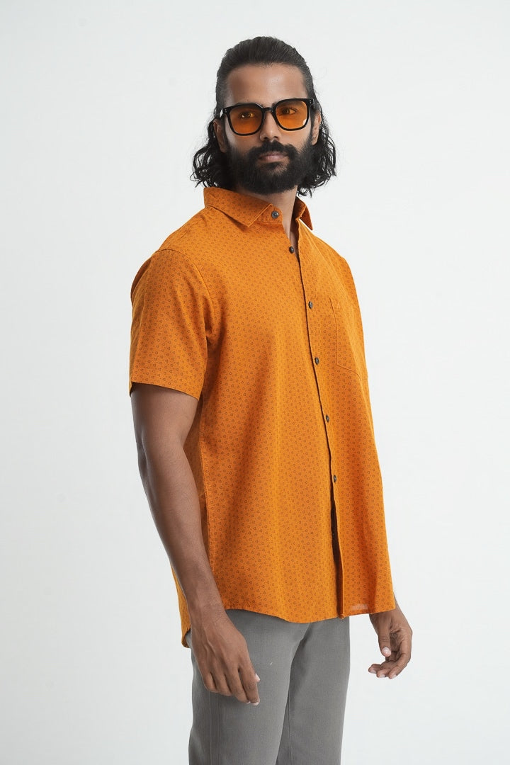 Printed linen cotton shirt - Orange