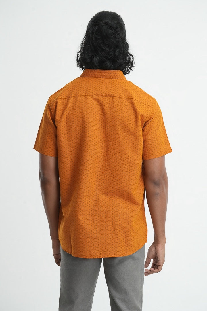 Printed linen cotton shirt - Orange