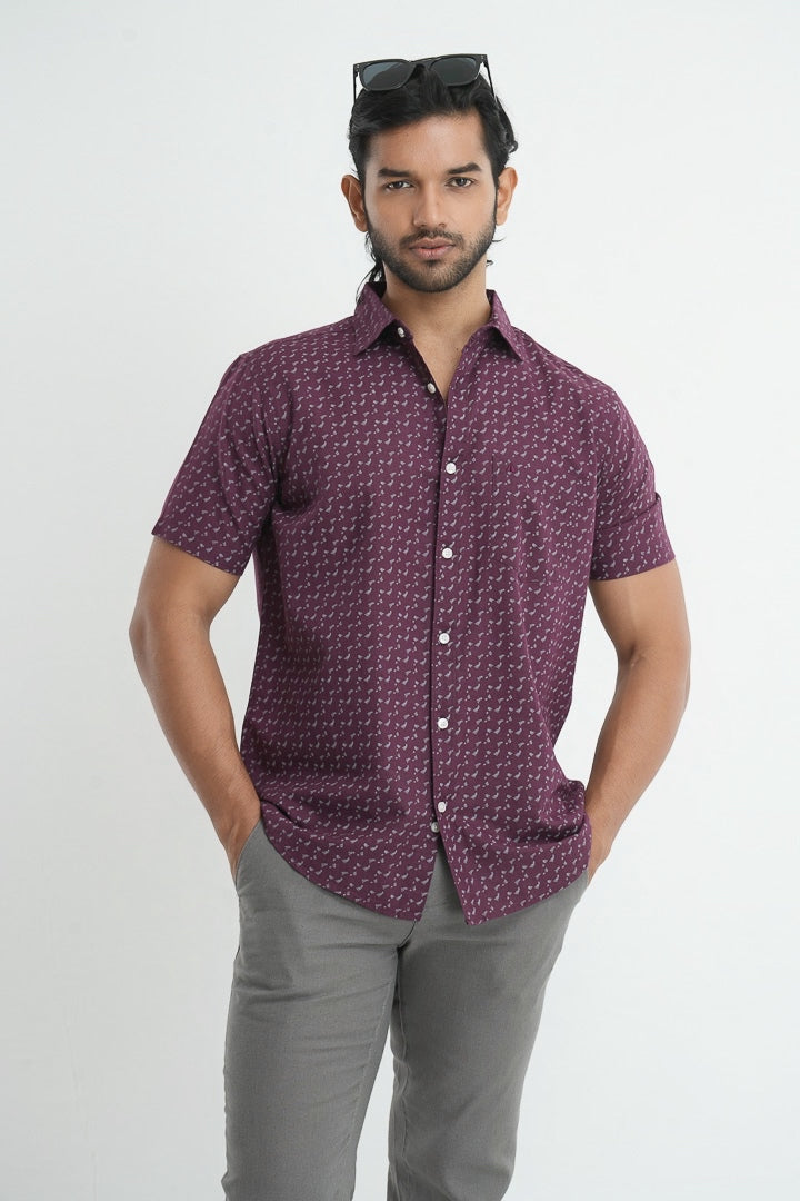 Printed linen cotton shirt - Purple