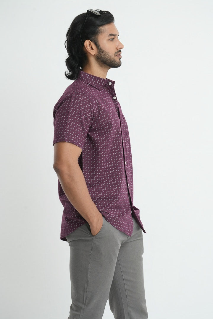 Printed linen cotton shirt - Purple