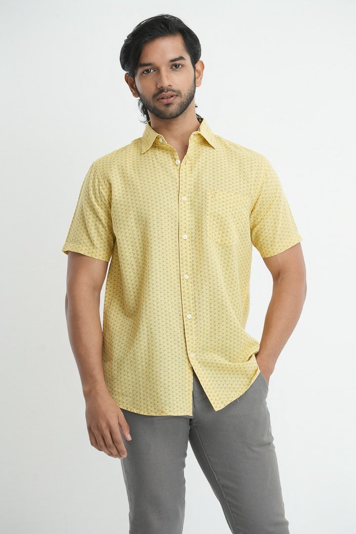 Printed linen cotton shirt - Yellow