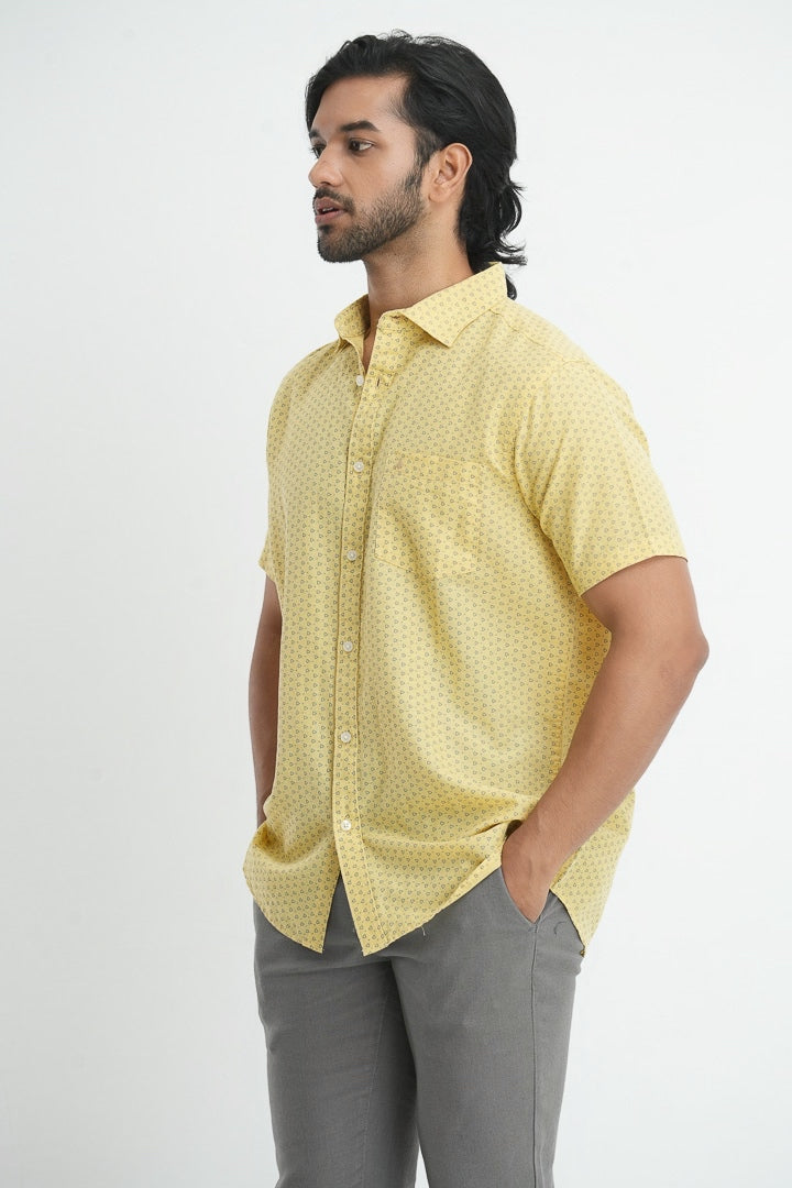 Printed linen cotton shirt - Yellow