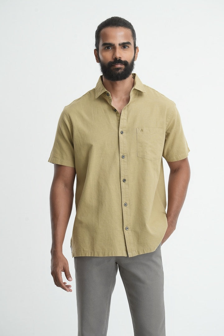 Classic Straight Cut Linen Cotton Shirt - Amber