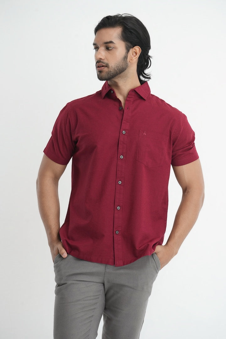 Classic Straight Cut Linen Cotton Shirt - Crimson