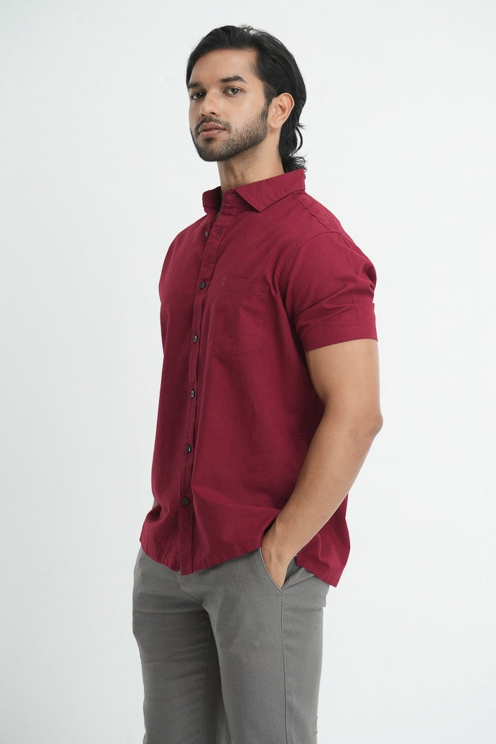 Classic Straight Cut Linen Cotton Shirt - Crimson