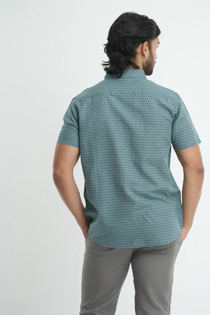 Printed linen cotton shirt - Teal