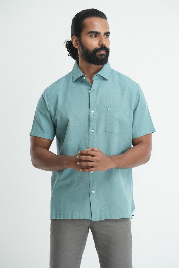 Classic Straight Cut Linen Cotton Shirt - Jade