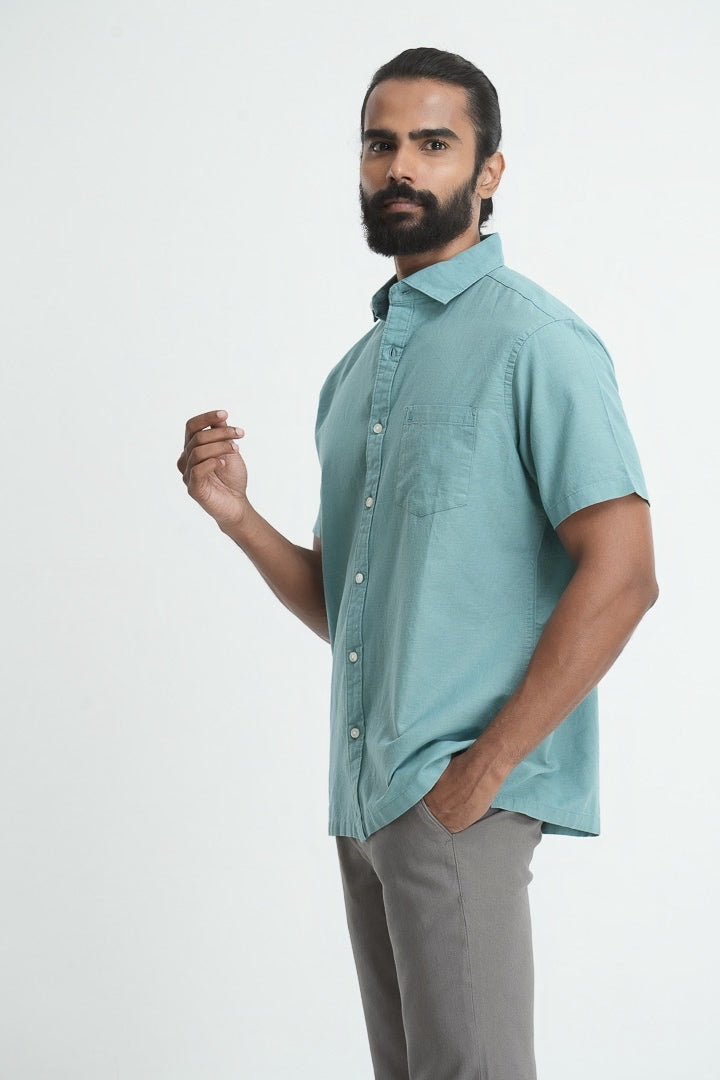 Classic Straight Cut Linen Cotton Shirt - Jade