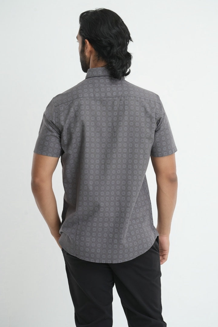 Printed linen cotton shirt - Grey