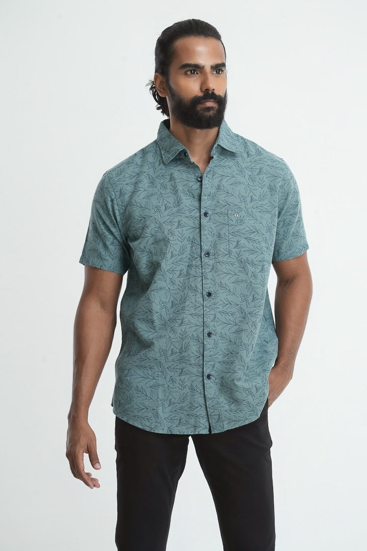 Printed linen cotton shirt - Sage