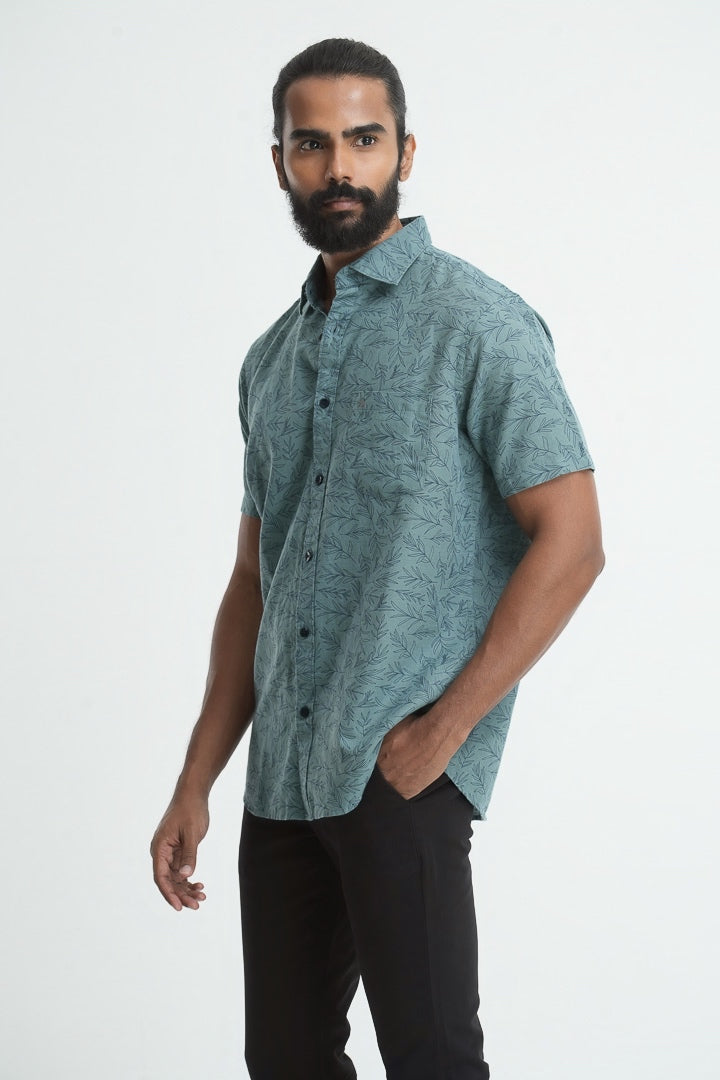 Printed linen cotton shirt - Sage