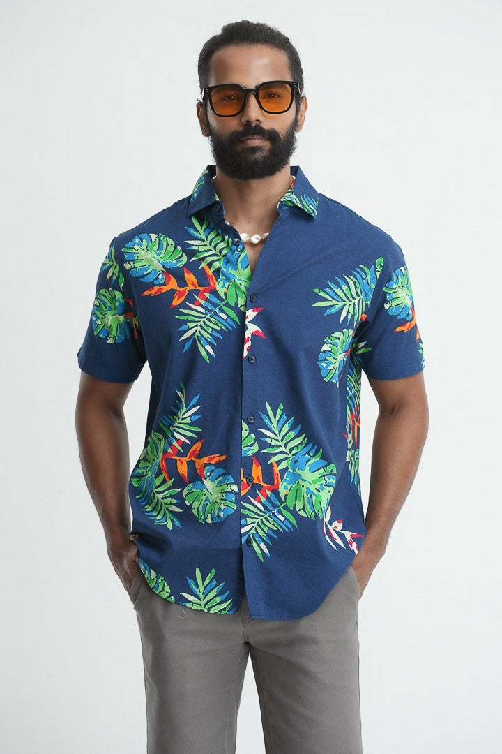 Blue Floral Cotton Printed Shirt