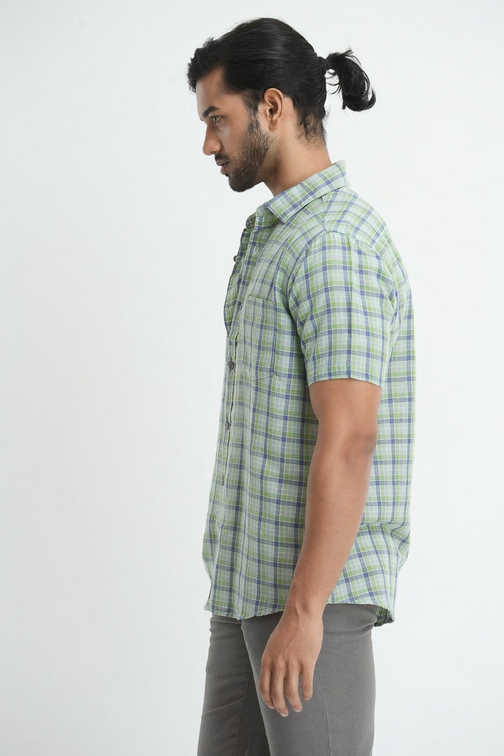 Linen Cotton Checkered Shirt - Green