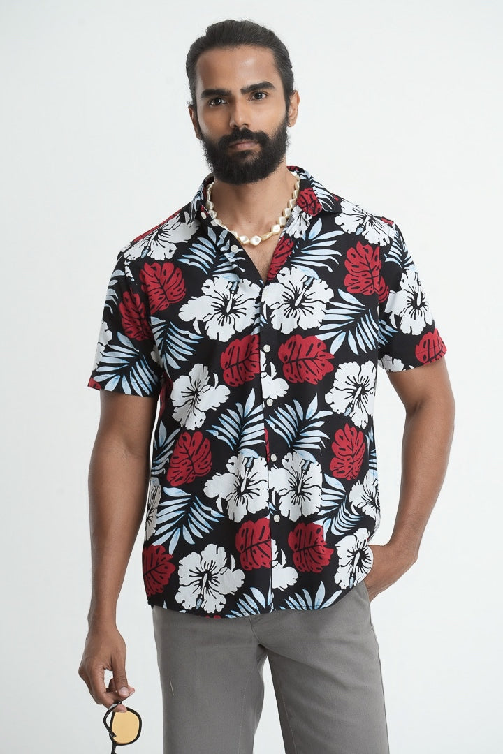 Black Floral Cotton Printed Shirt