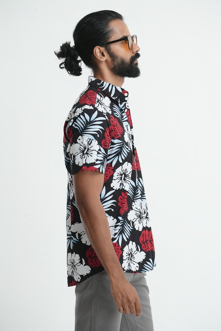 Black Floral Cotton Printed Shirt