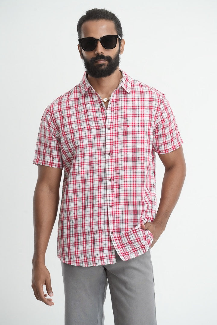 Linen Cotton Checkered Shirt - red