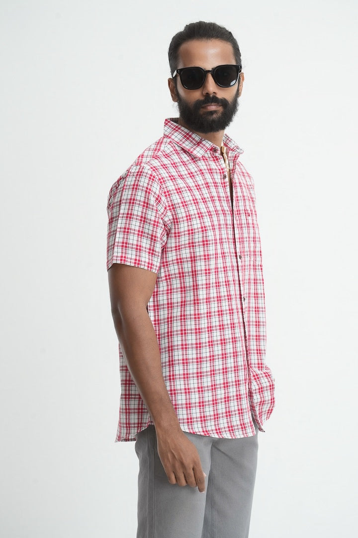 Linen Cotton Checkered Shirt - red