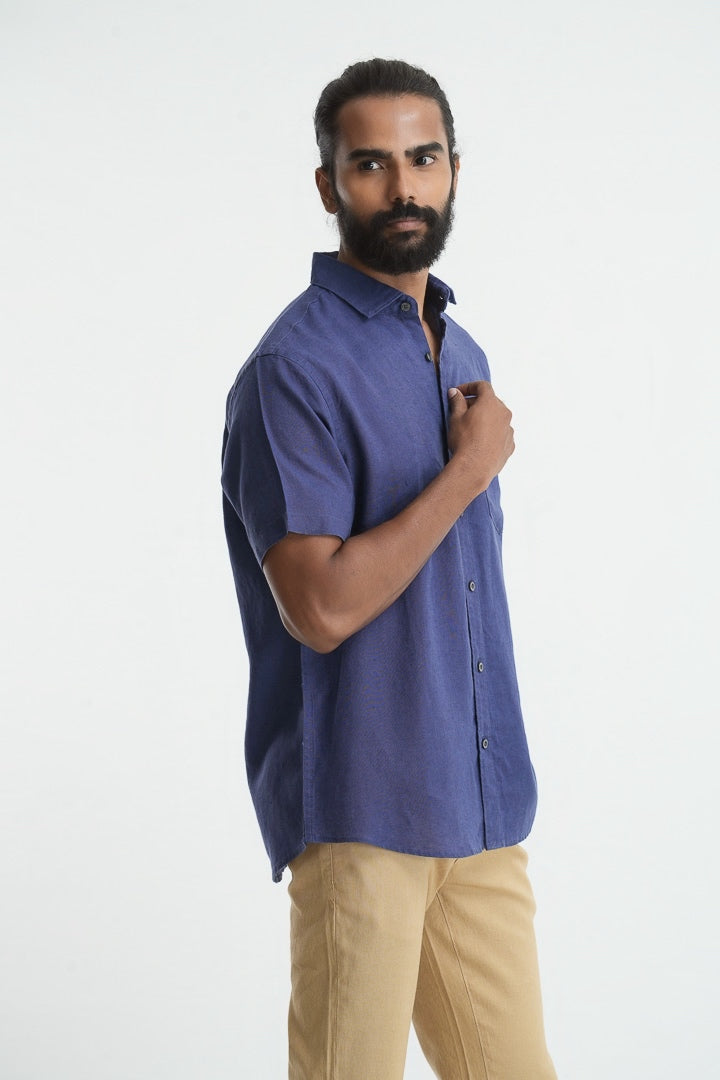 Classic Linen Cotton Shirt - Dark blue