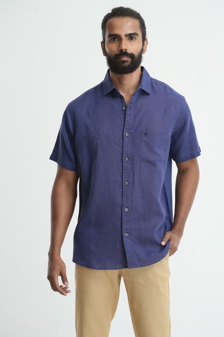 Classic Linen Cotton Shirt - Dark blue