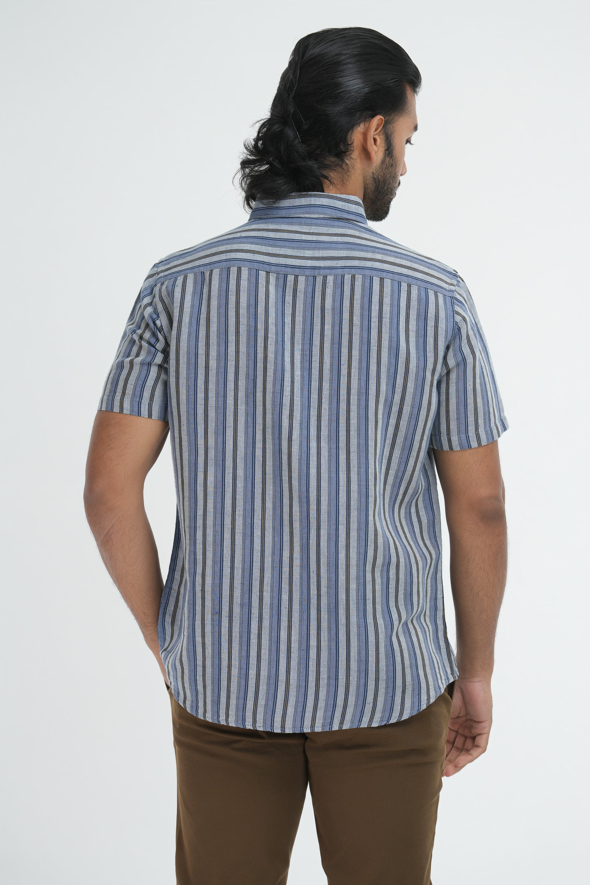 Linen Cotton Stripes Shirt - Grey