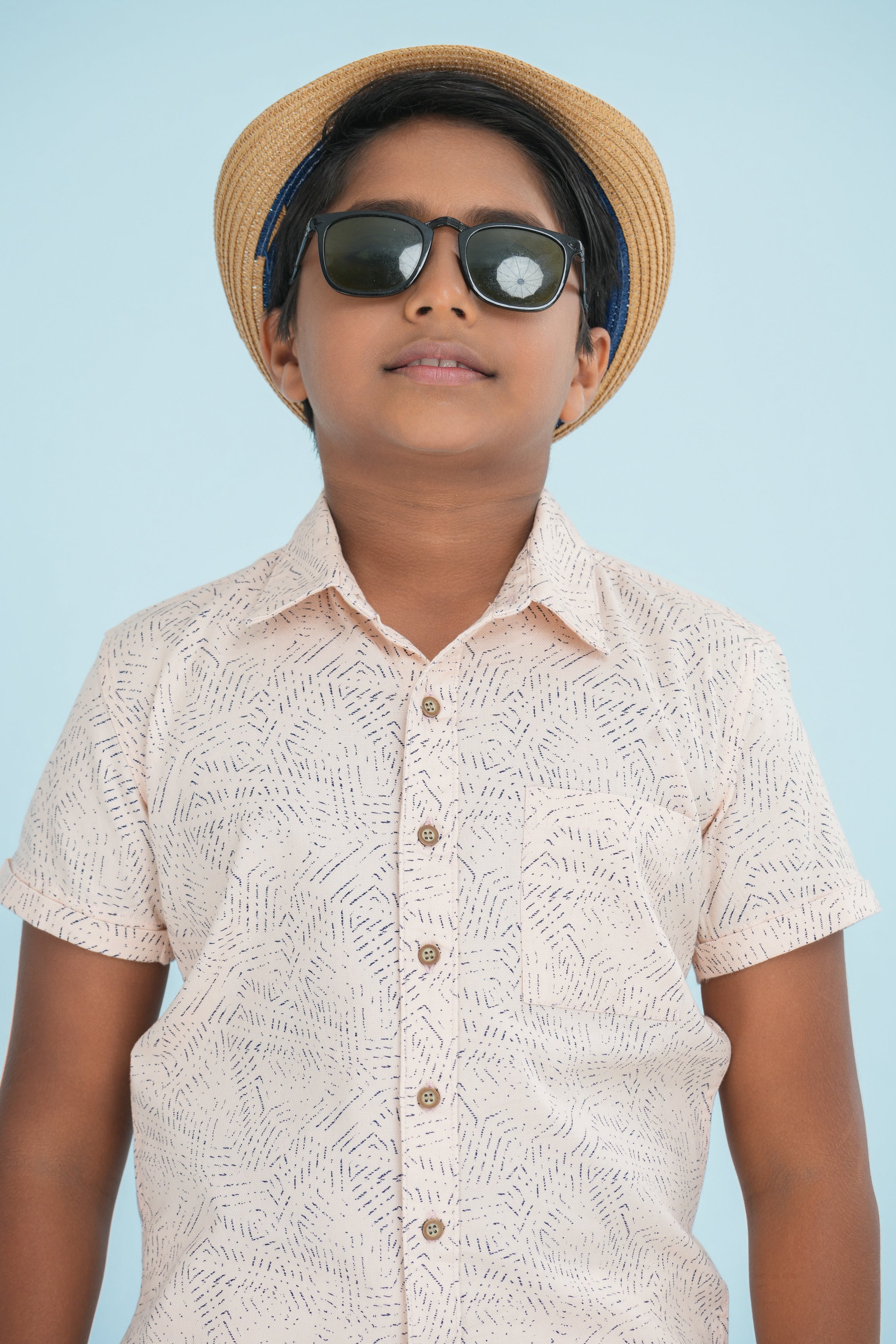 Kids’ Linen Cotton Printed Shirt & Shorts Set – Peach | AnationZ Junior