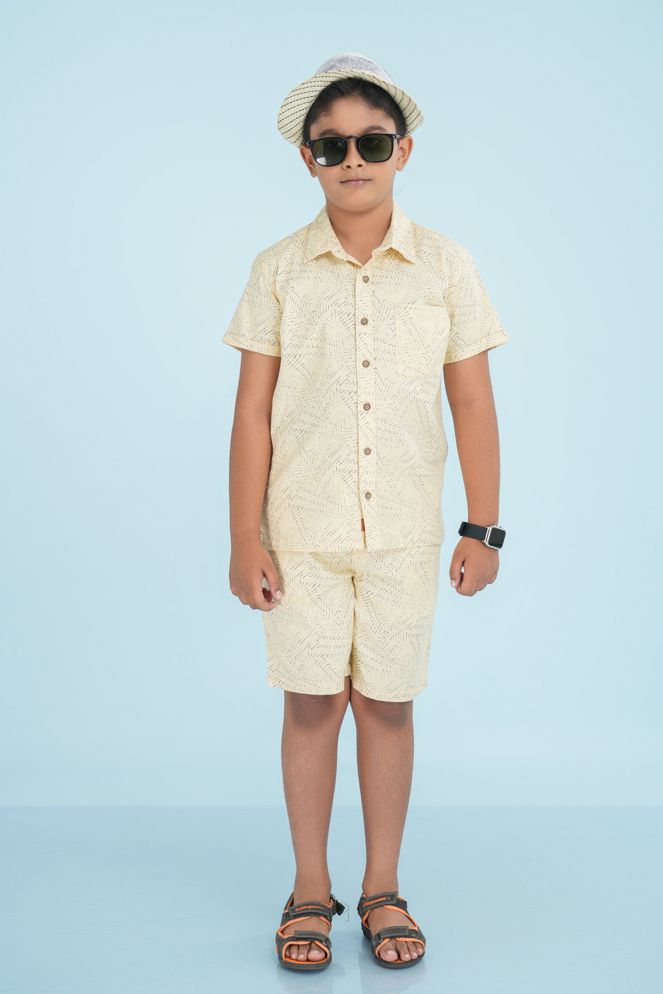 Kids' Linen Cotton Shirt & Shorts Set – Beige | AnationZ Junior