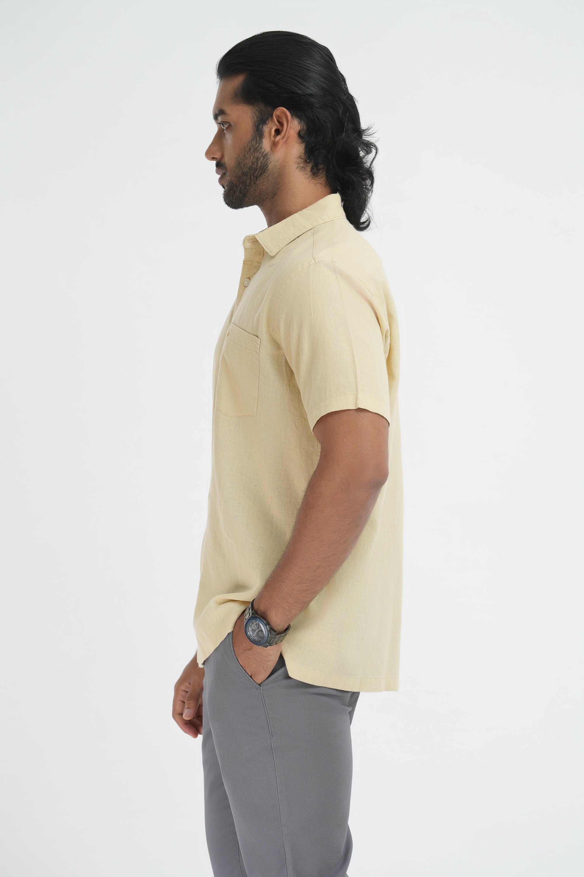 Linen Cotton Straight Cut Shirt - Cream