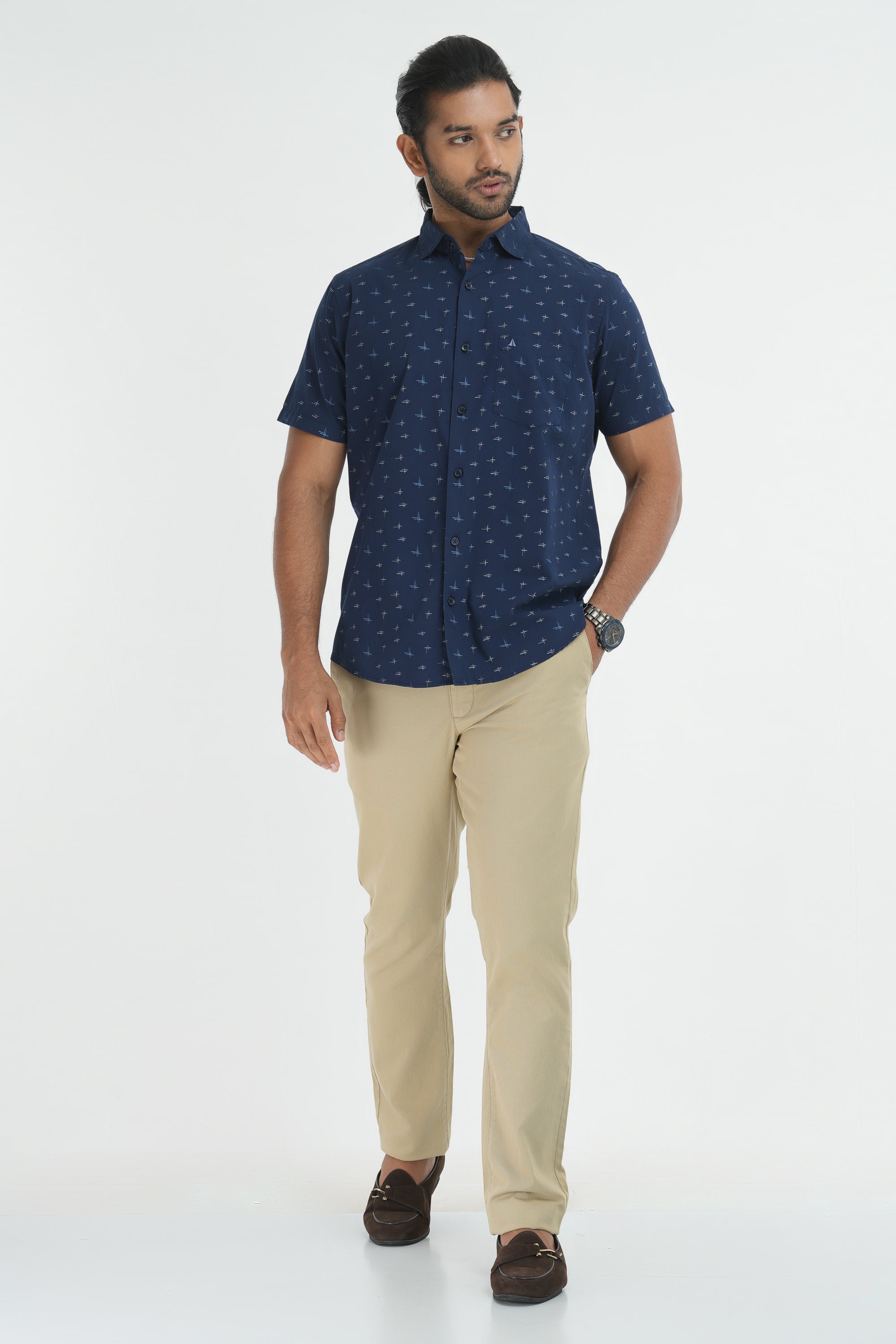 Printed Cotton Shirt - Navy