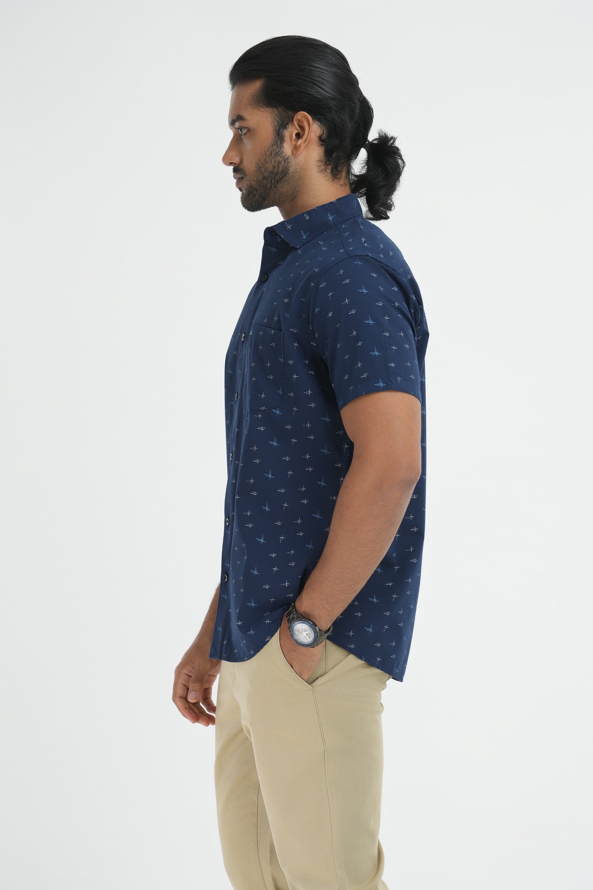 Printed Cotton Shirt - Navy