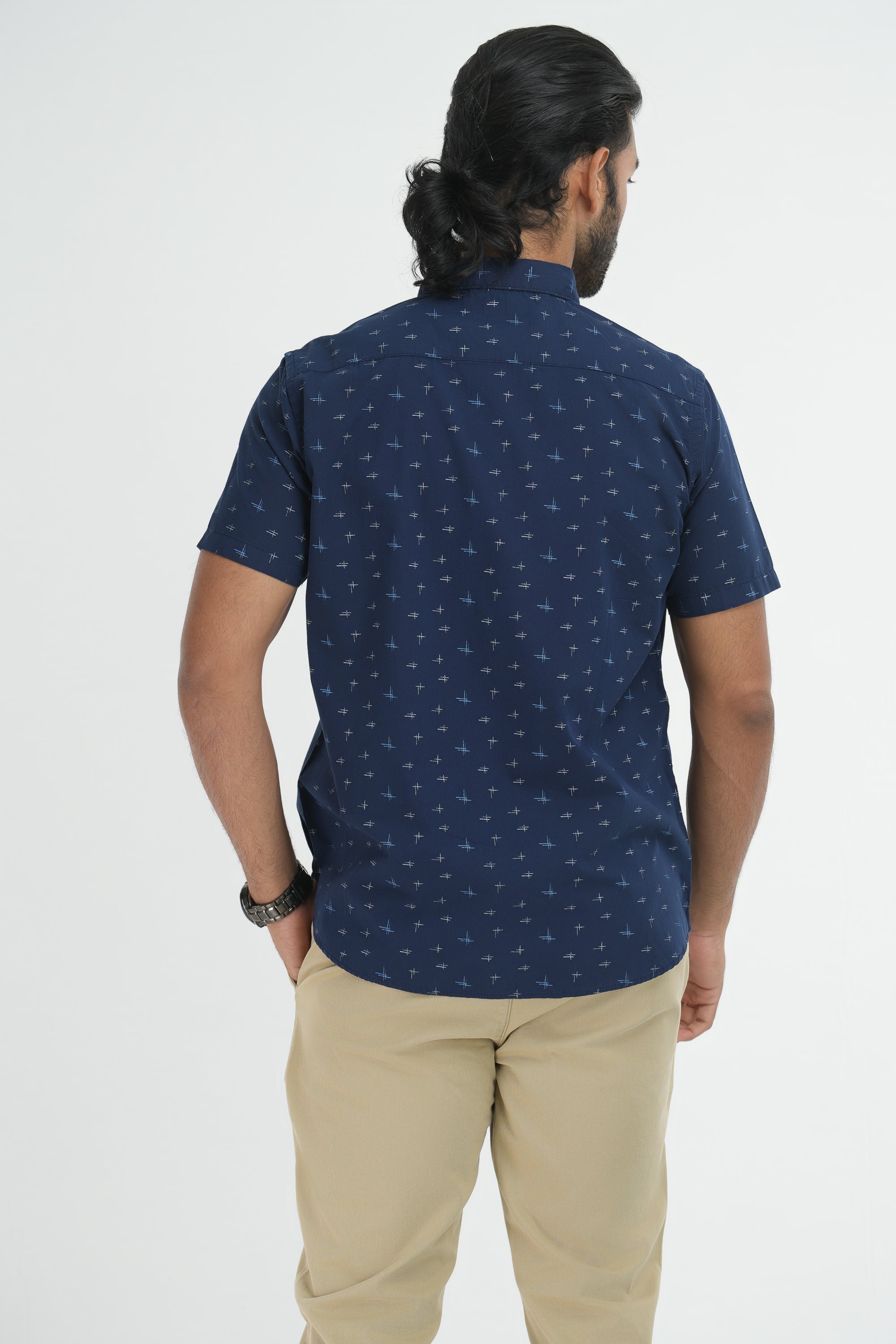 Printed Cotton Shirt - Navy