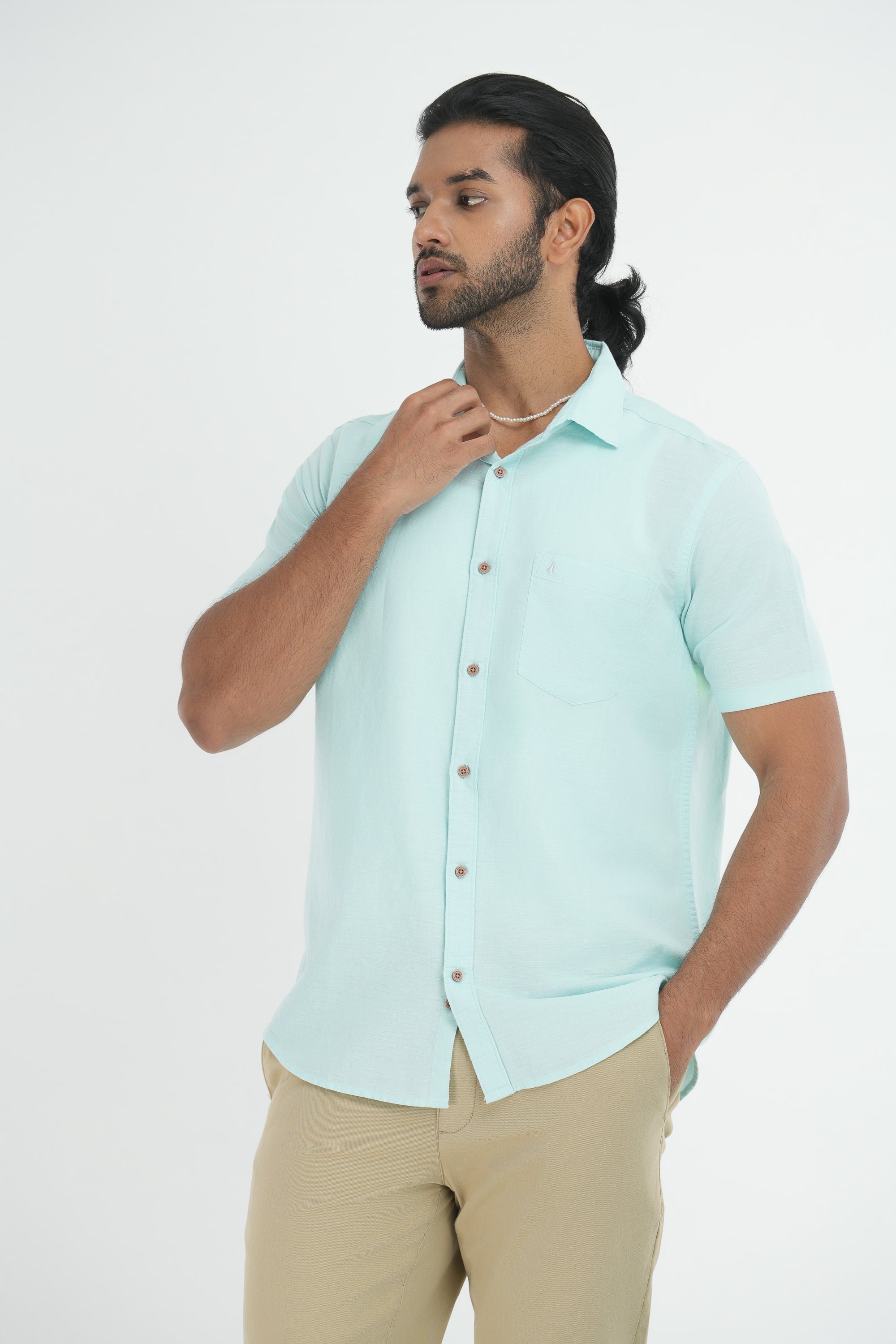 Linen Cotton Shirt - Aqua