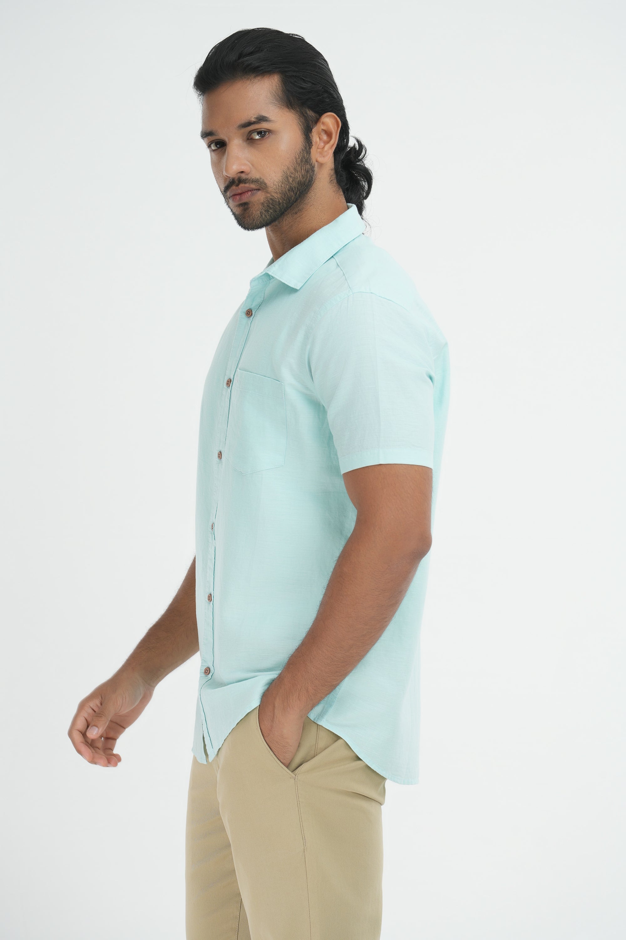 Linen Cotton Shirt - Aqua