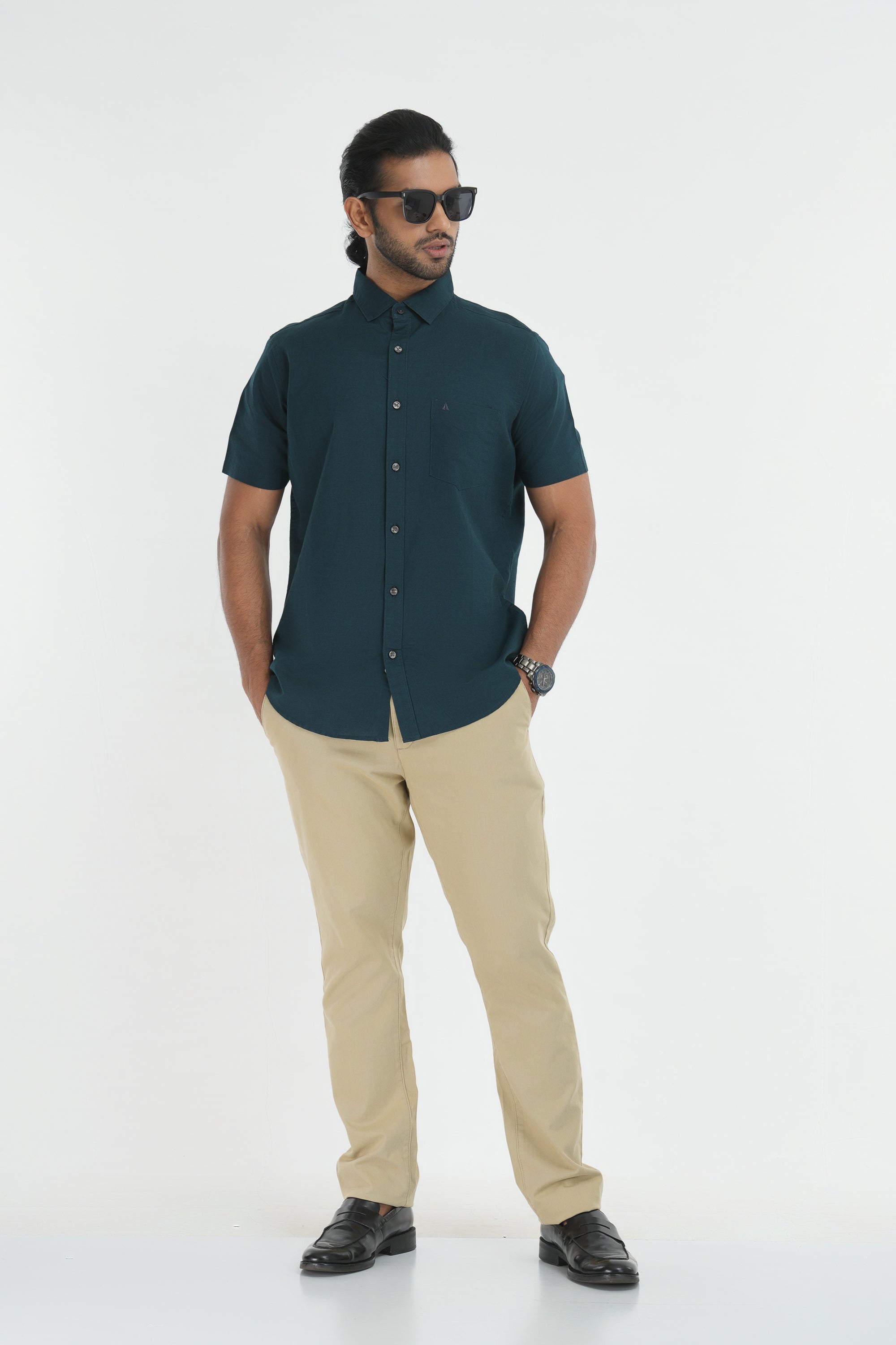 Linen Cotton Shirt - Dark Green