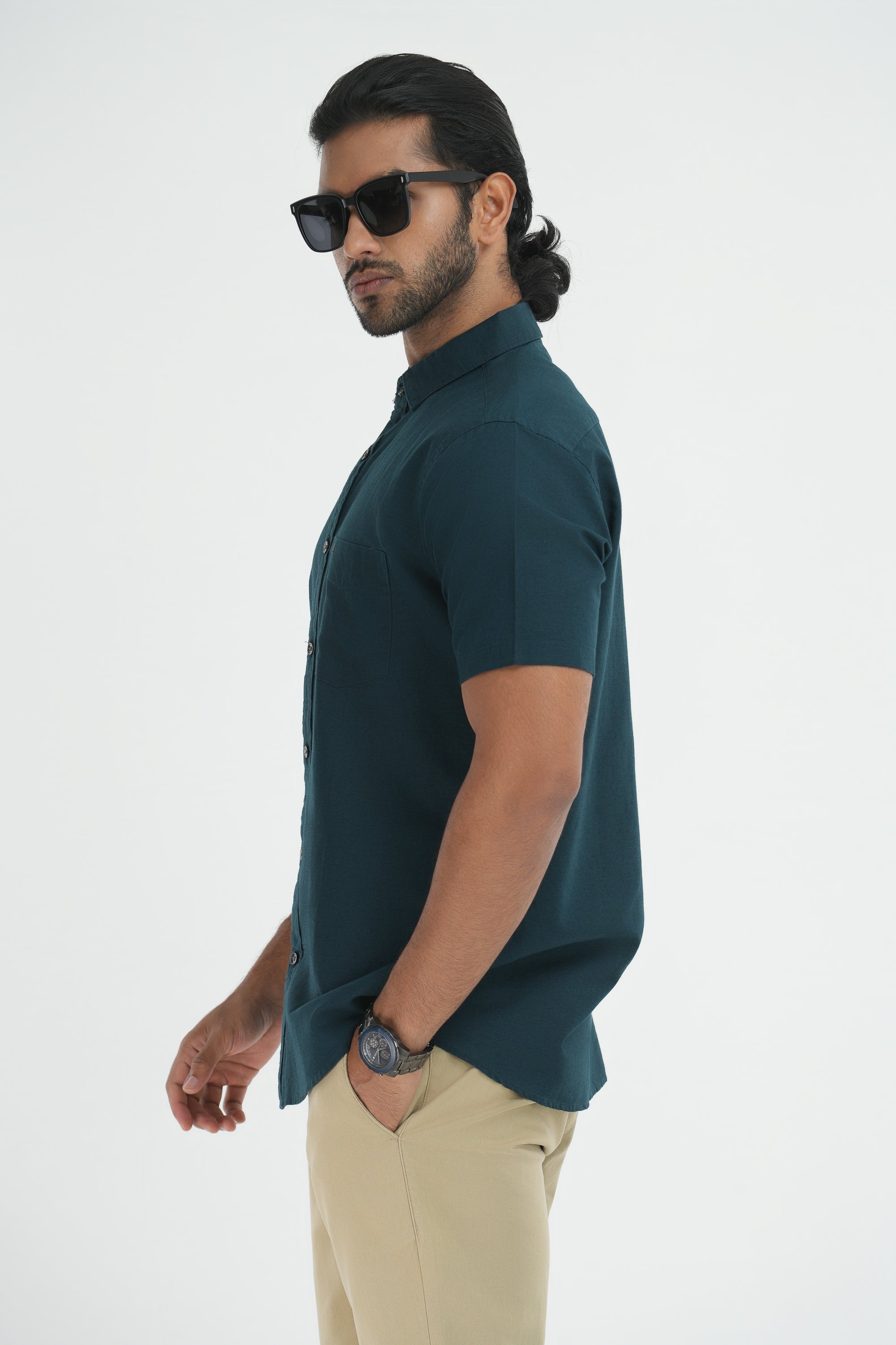 Linen Cotton Shirt - Dark Green