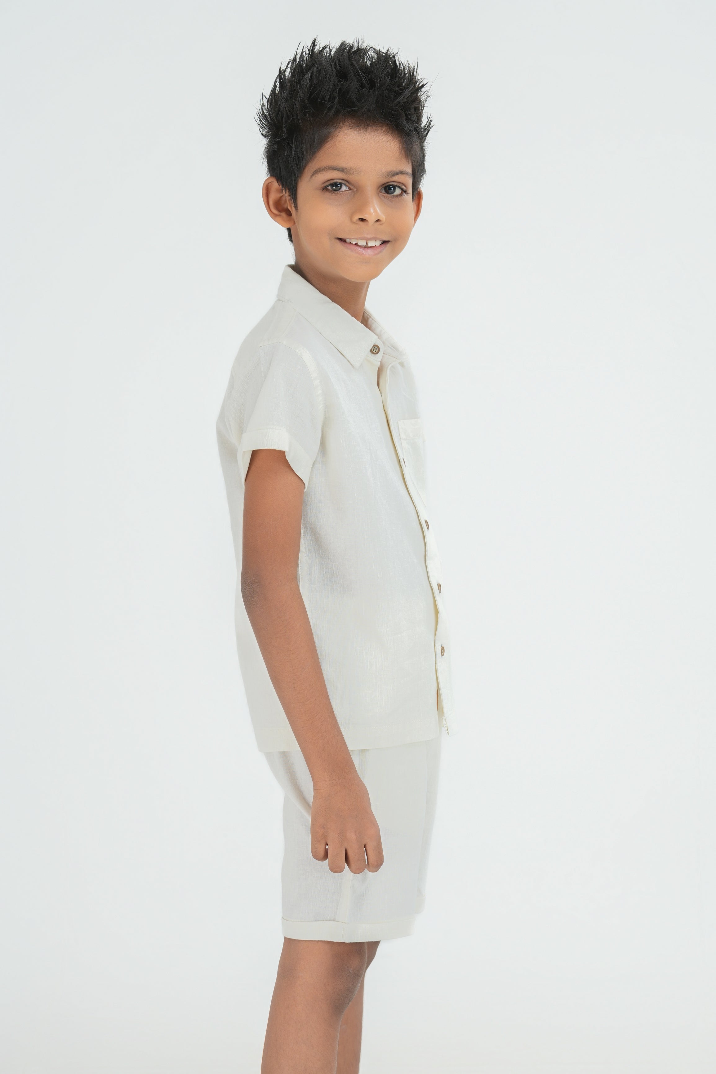 Kids' Linen Cotton Coord Set – Natural White | AnationZ Junior