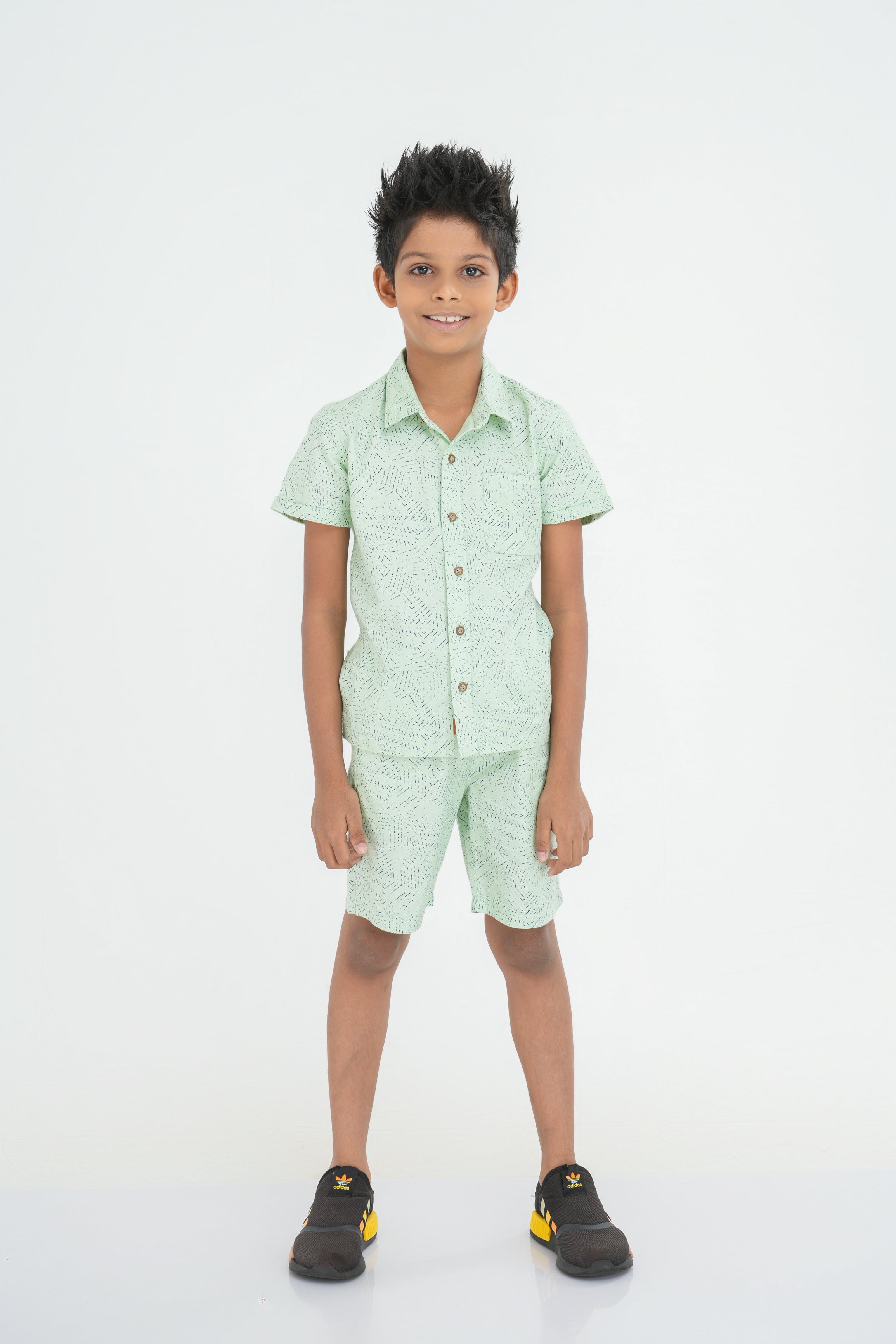 Kids' Linen Cotton Shirt & Shorts Set – Light Green | AnationZ Junior