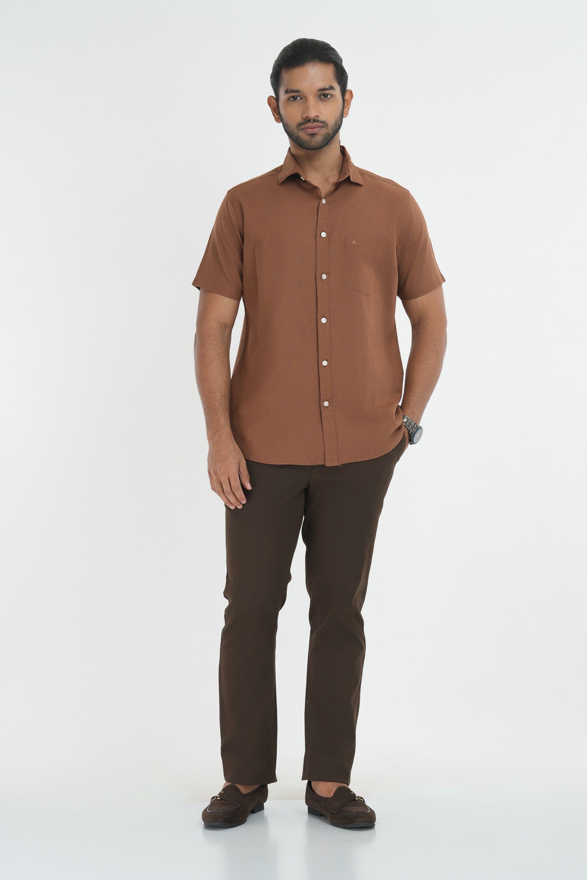 Linen Cotton Shirt - Brown