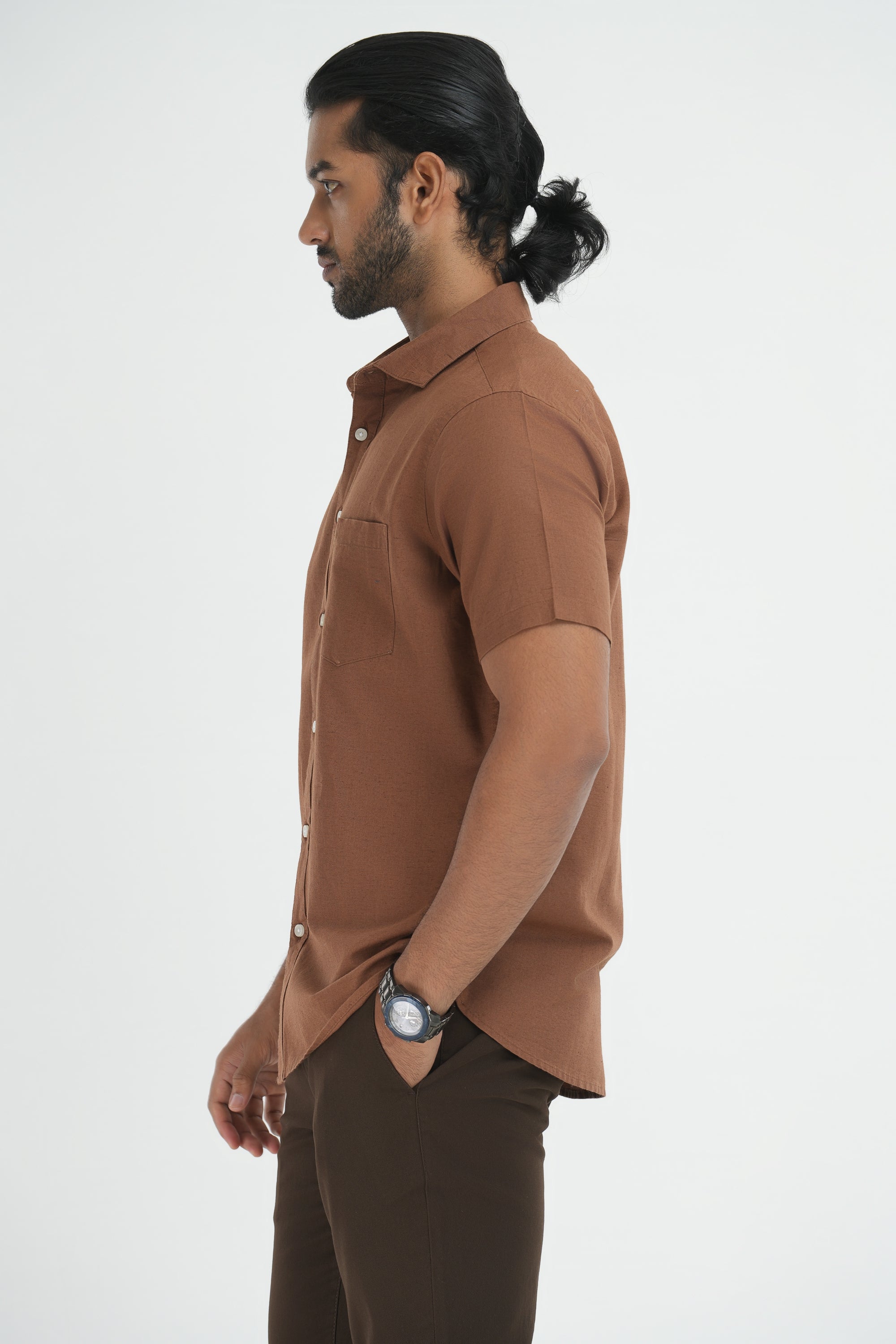 Linen Cotton Shirt - Brown