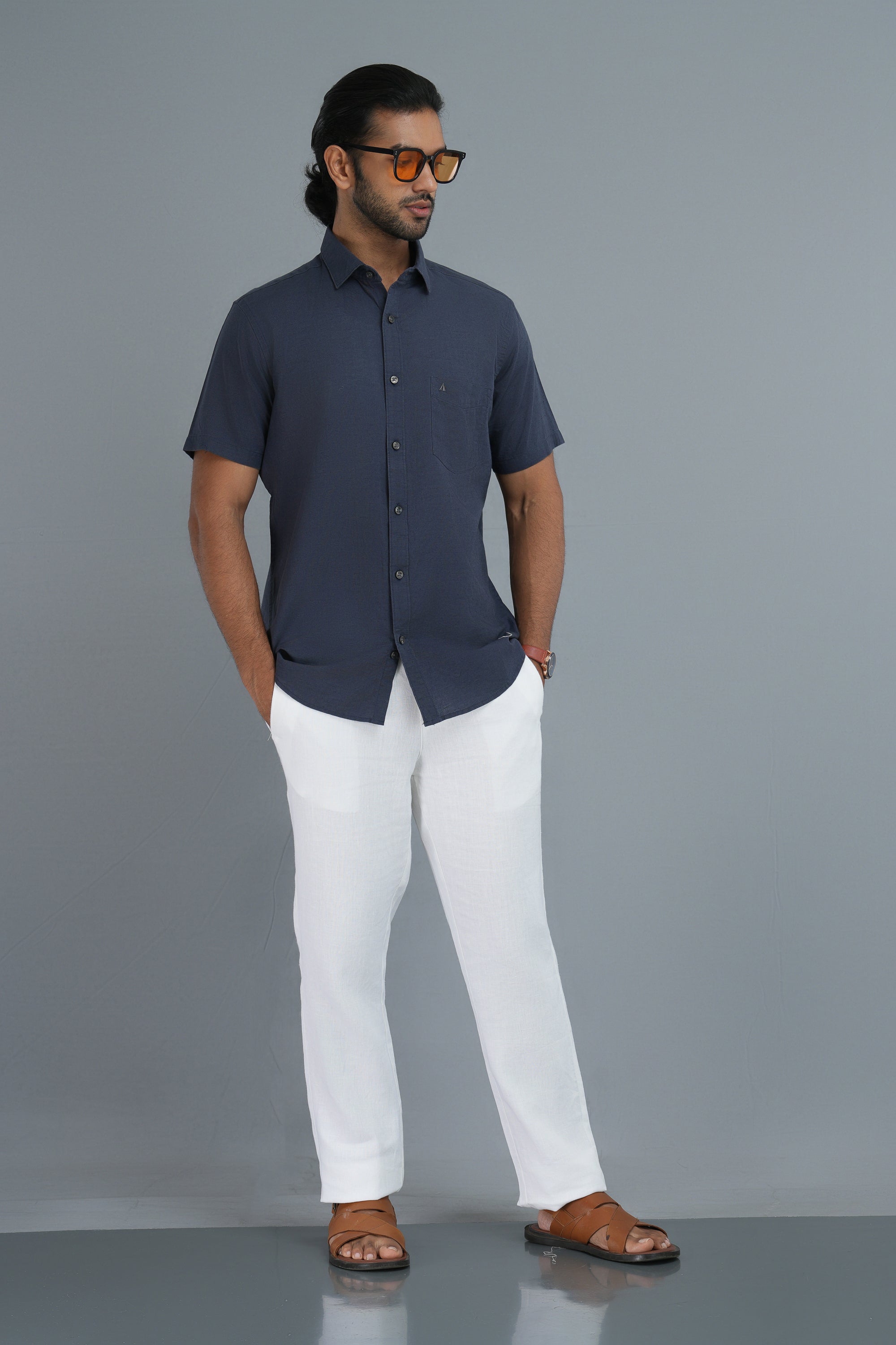 Linen Cotton Shirt - Navy