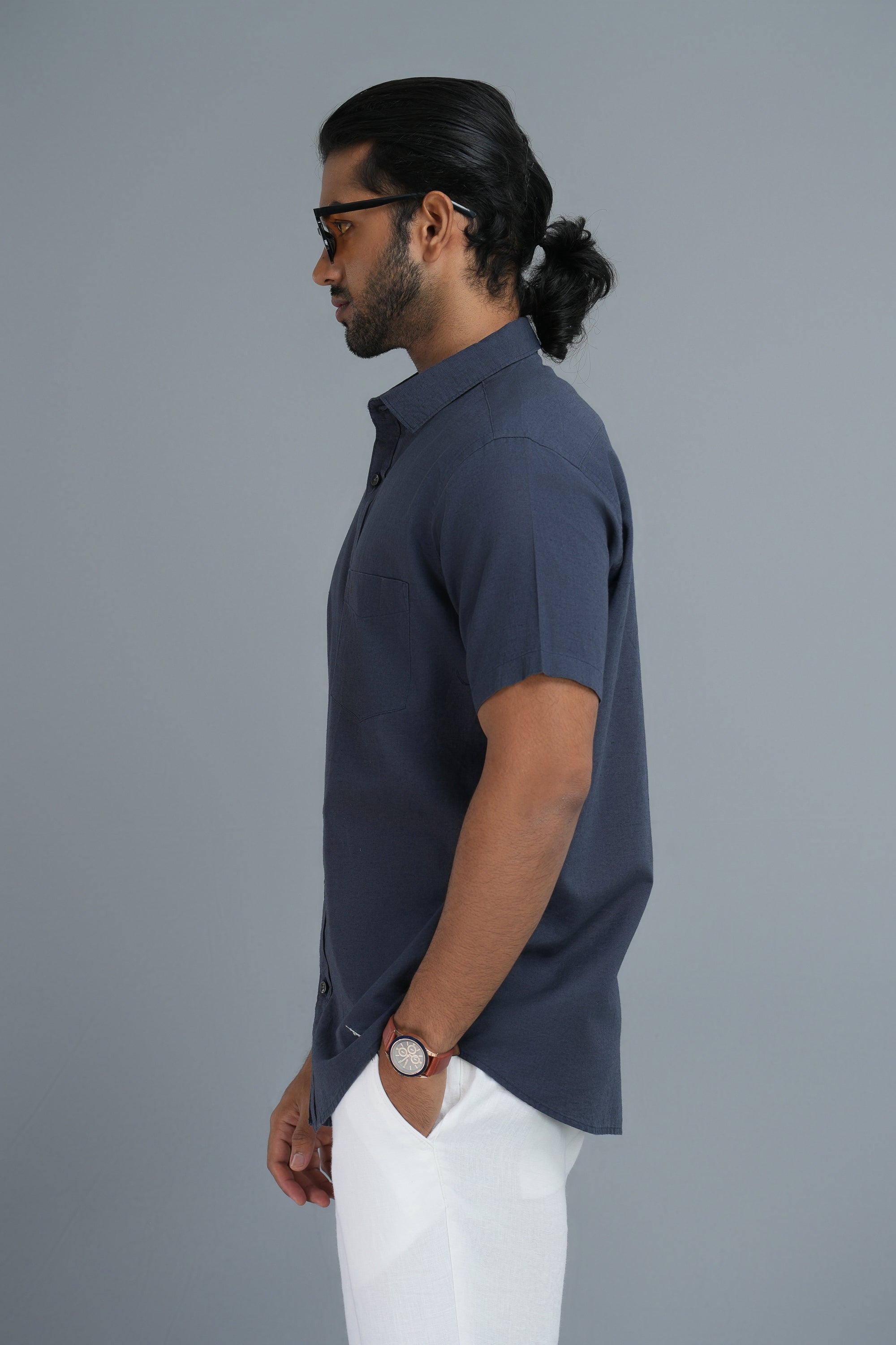 Linen Cotton Shirt - Navy