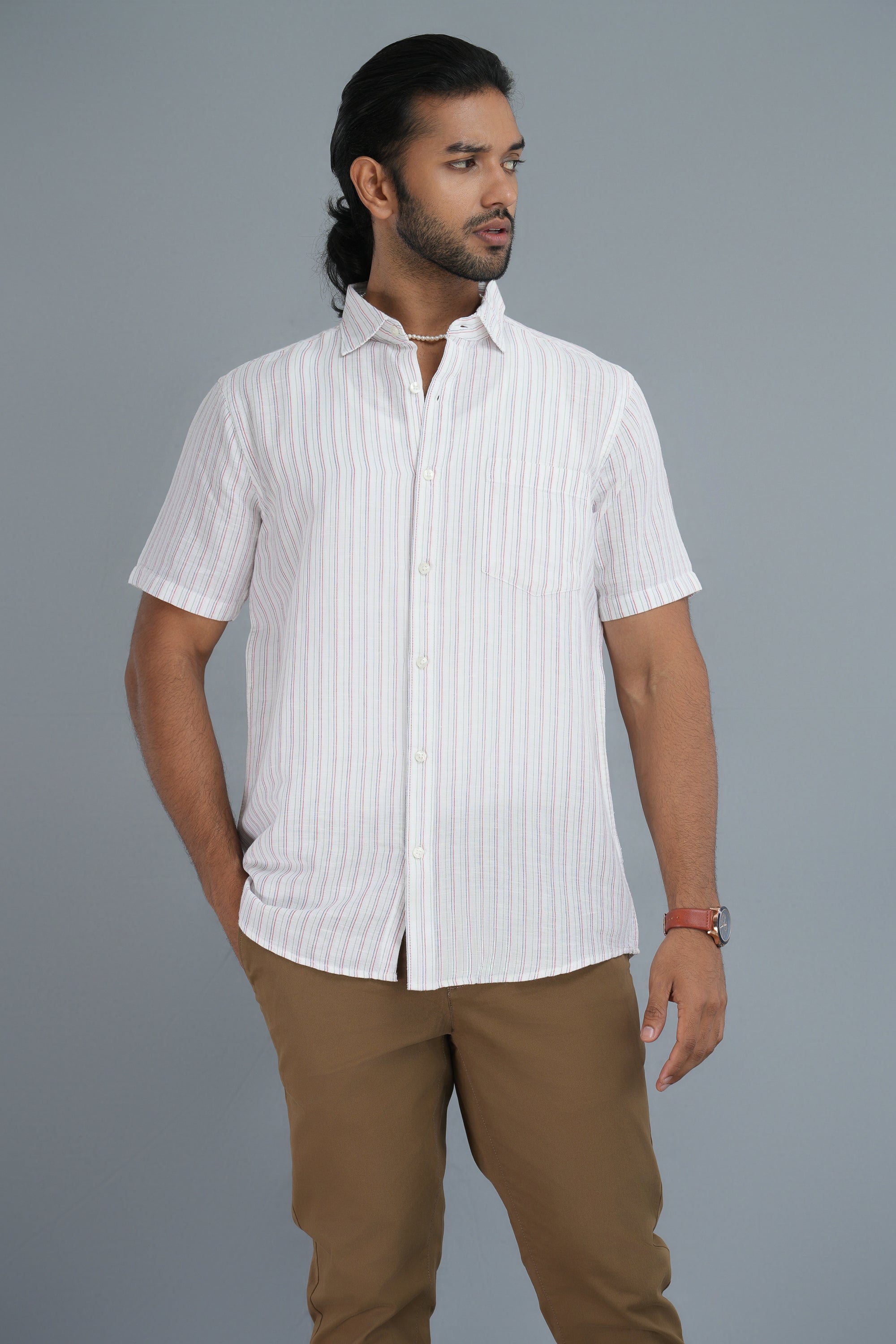 Linen Cotton Stripes Shirt - White