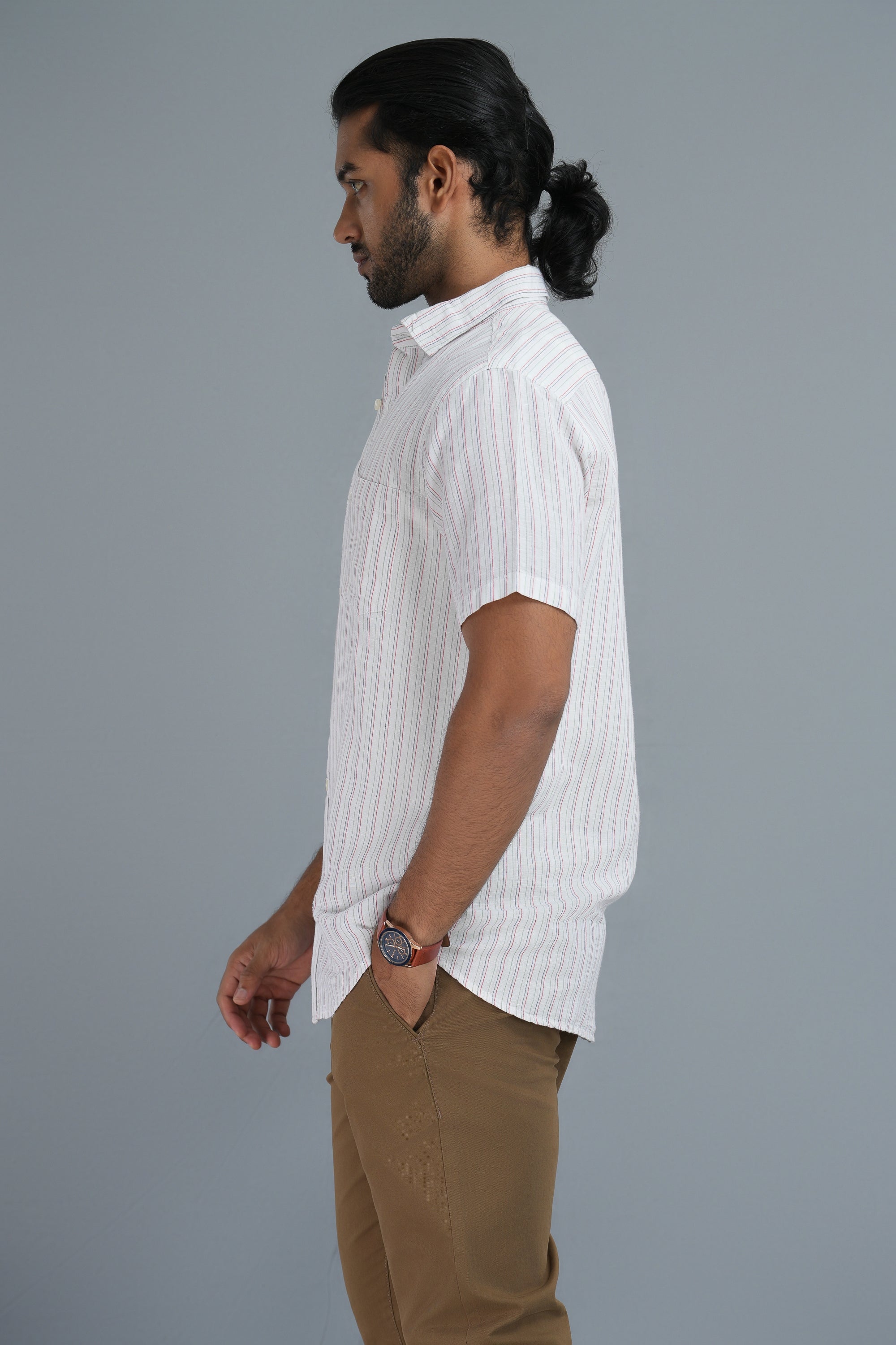 Linen Cotton Stripes Shirt - White