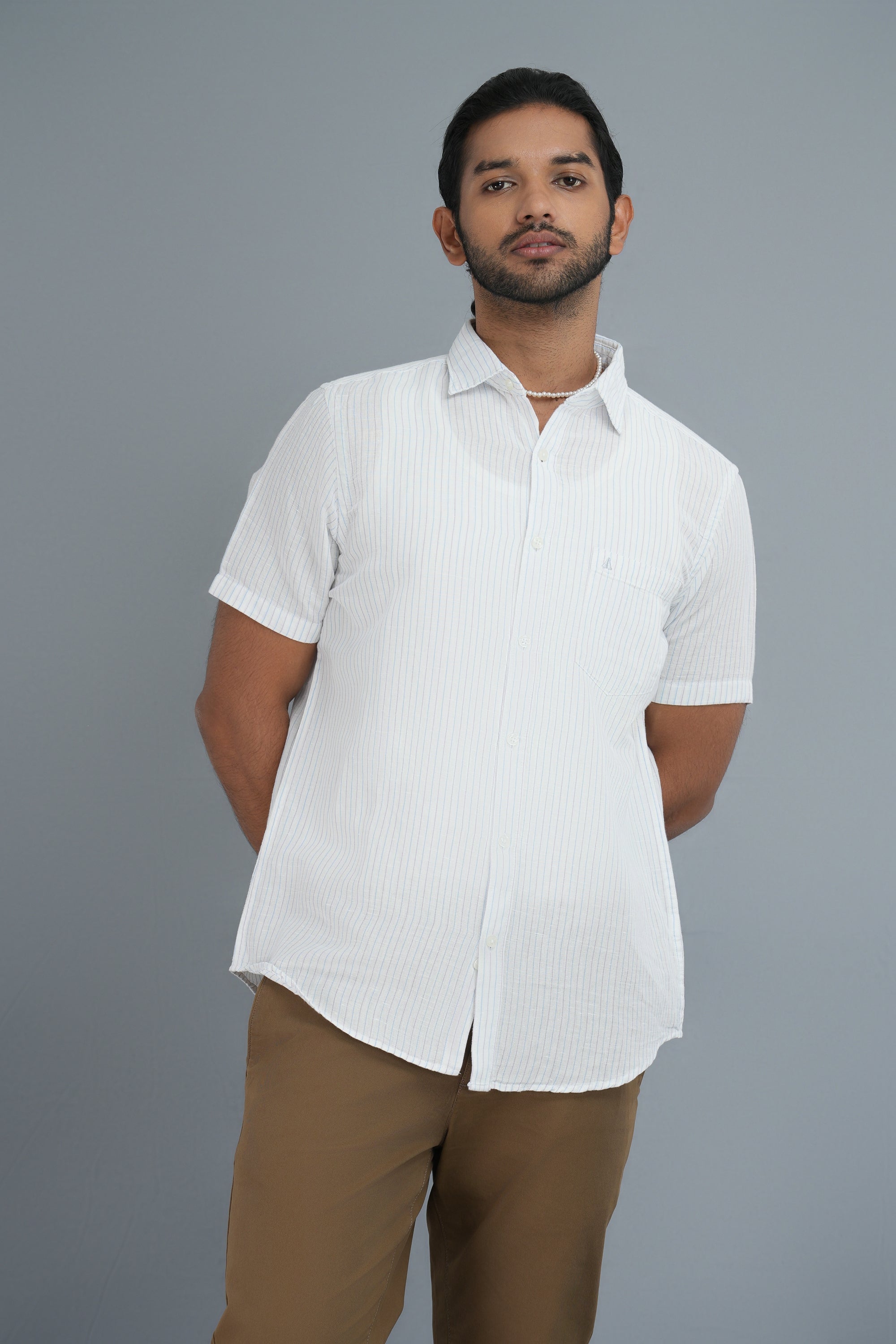 Linen Cotton Stripes Shirt -White