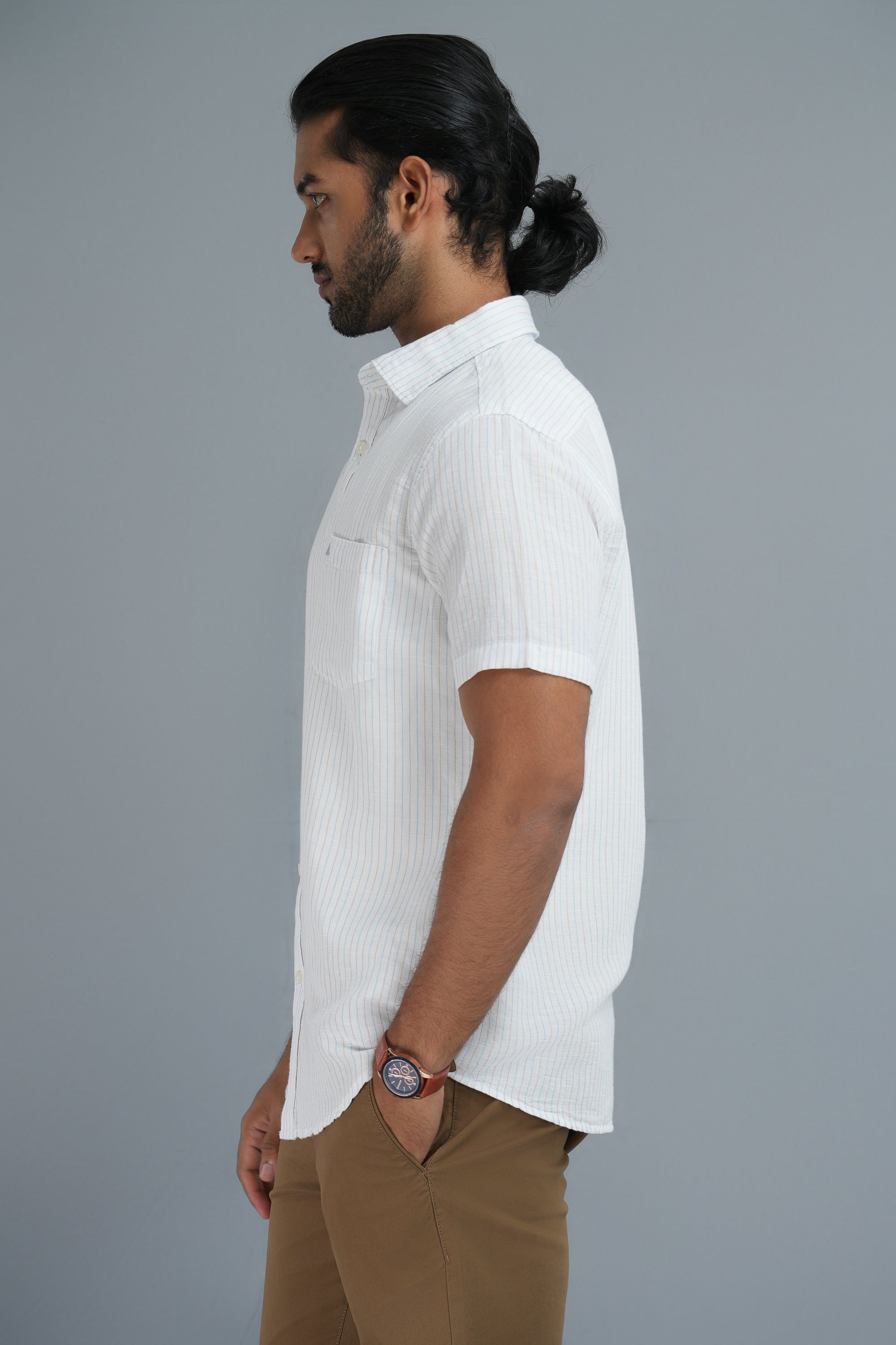 Linen Cotton Stripes Shirt -White