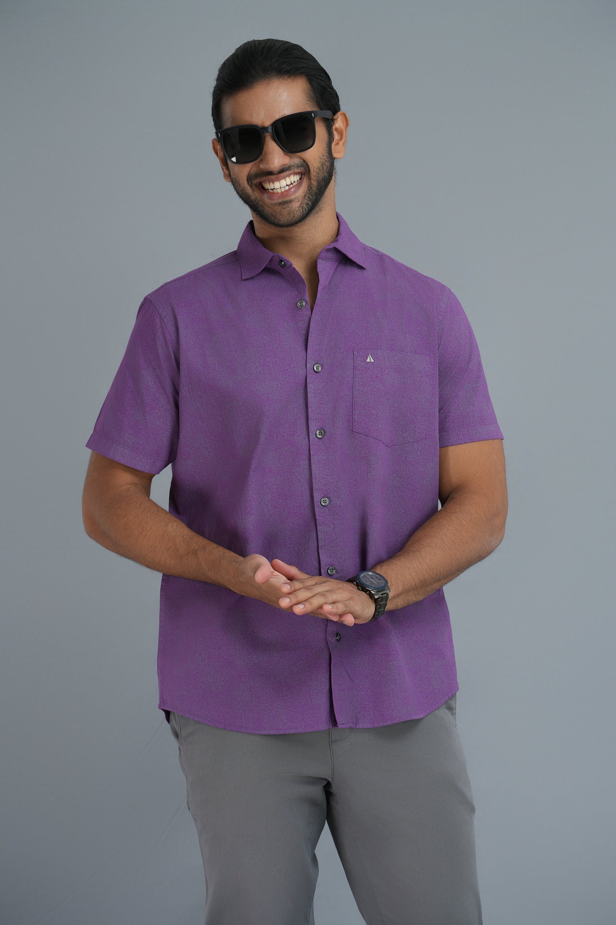 Printed Cotton Shirt - Purple